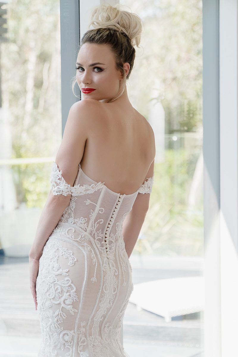 Illusion Back Wedding Dress With Pearl Buttons