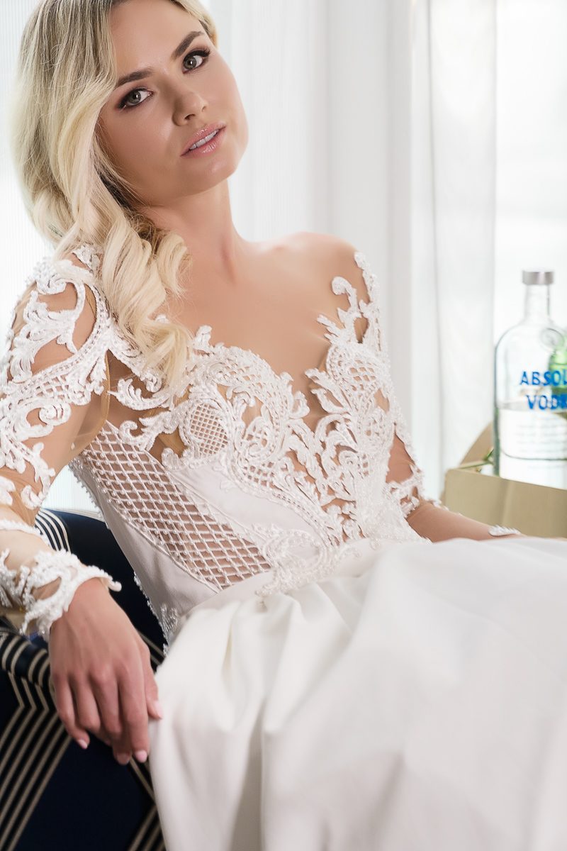 Long Sleeve Modern Wedding Dress With Crepe Skirt