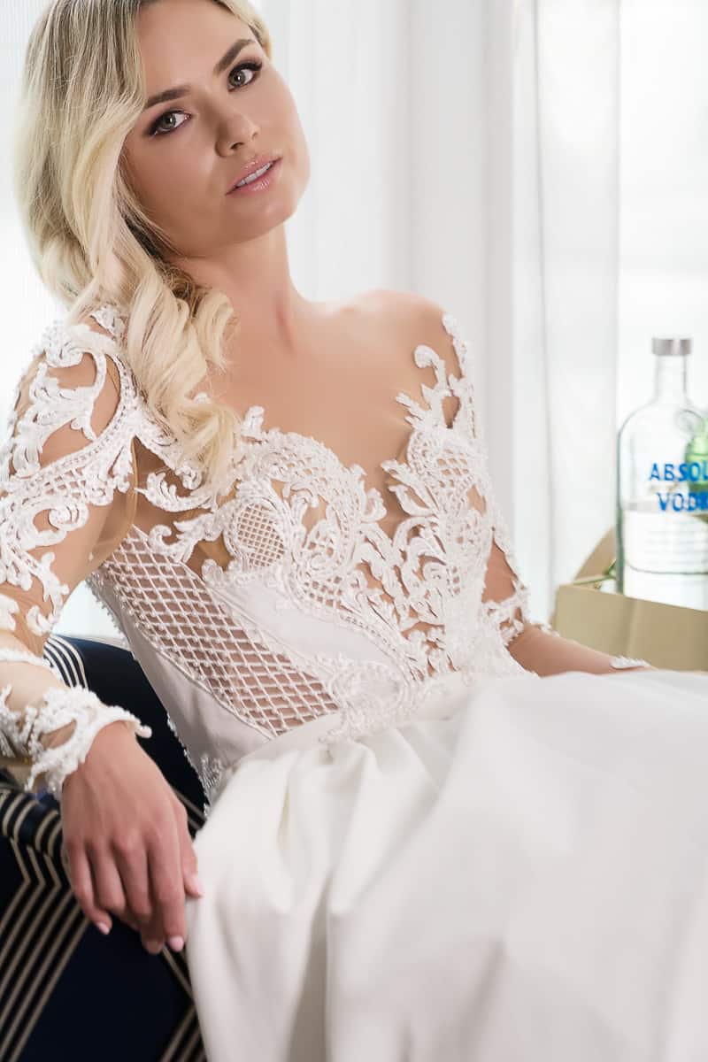 Long Sleeve Modern Wedding Dress With Crepe Skirt