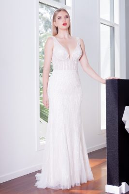 Illusion Bodice with beaded lace wedding dress Melbourne