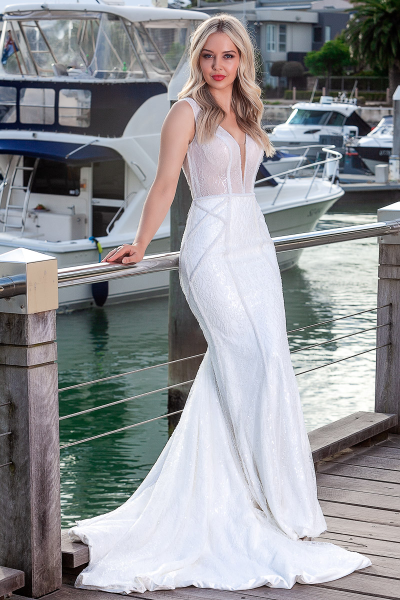 Lace paneled mermaid wedding dress Melbourne 2024