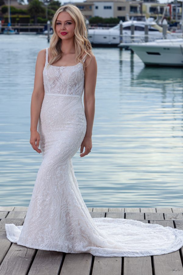 modern lace wedding gown Melbourne