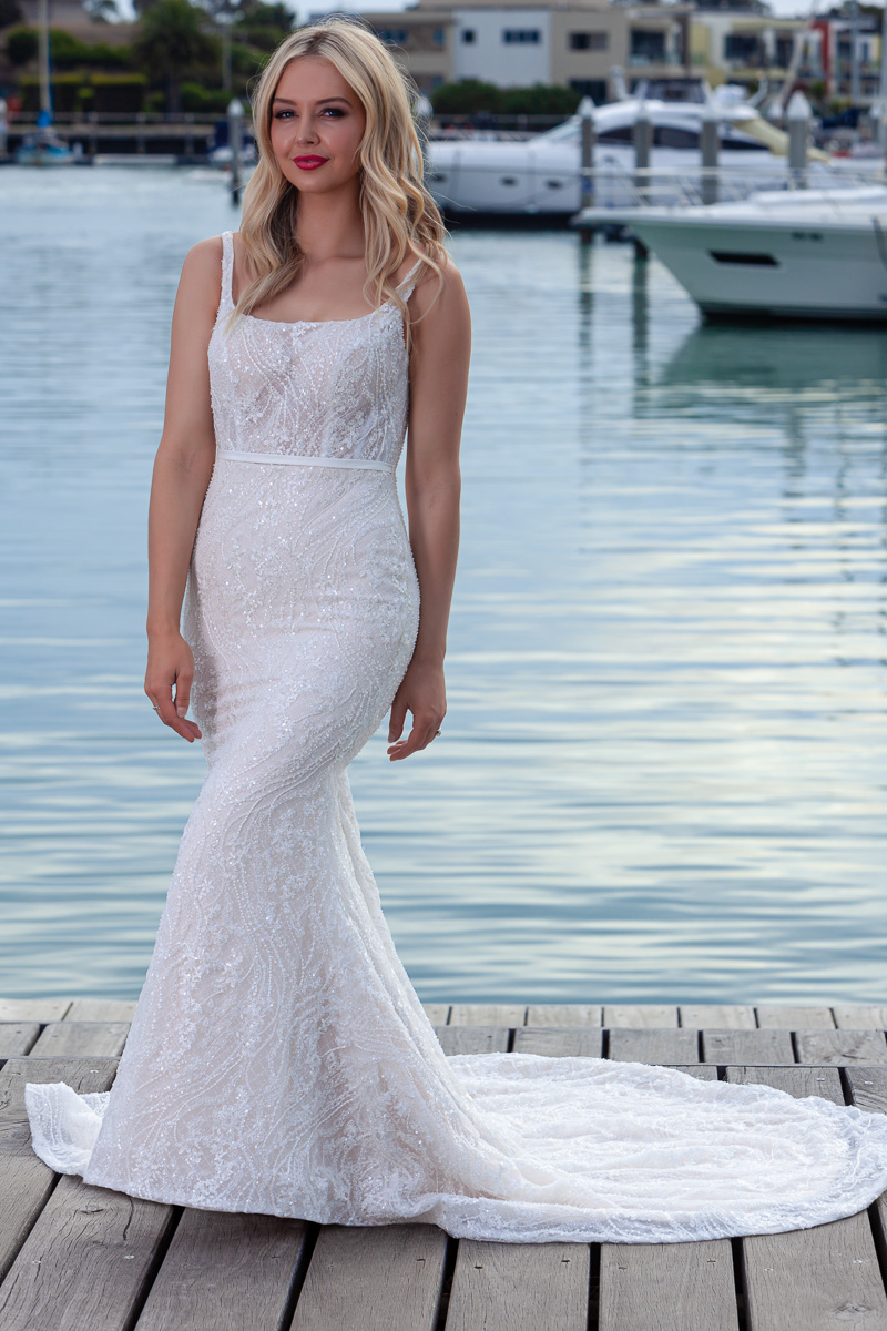 modern lace wedding gown Melbourne