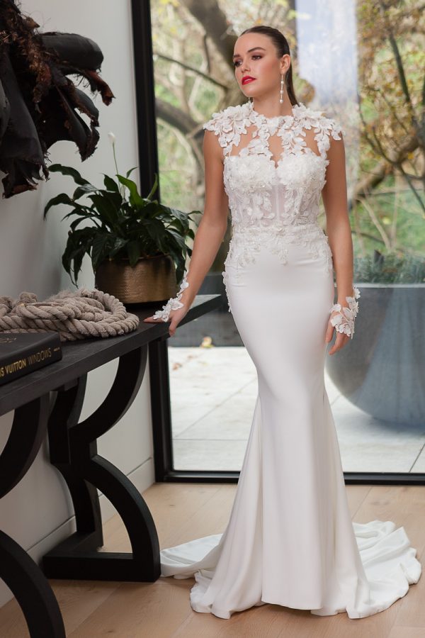 crepe skirt lace wedding dress Melbourne