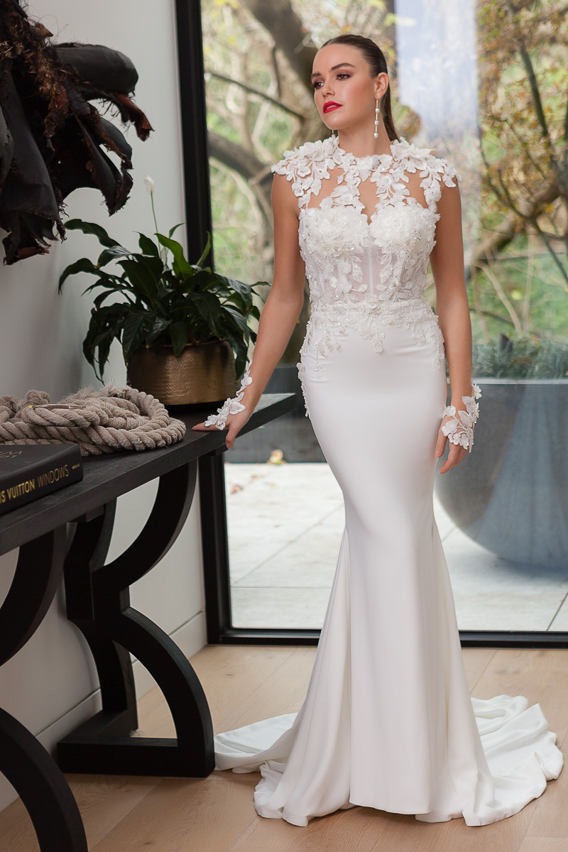 crepe skirt lace wedding dress Melbourne
