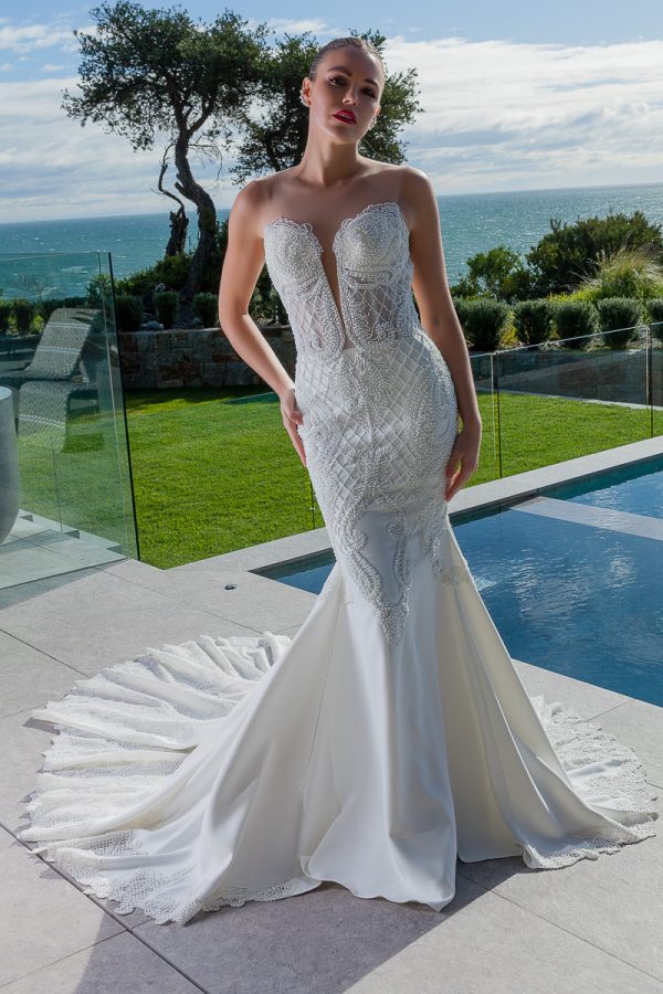 deep v beaded bridal wedding gown Melbourne