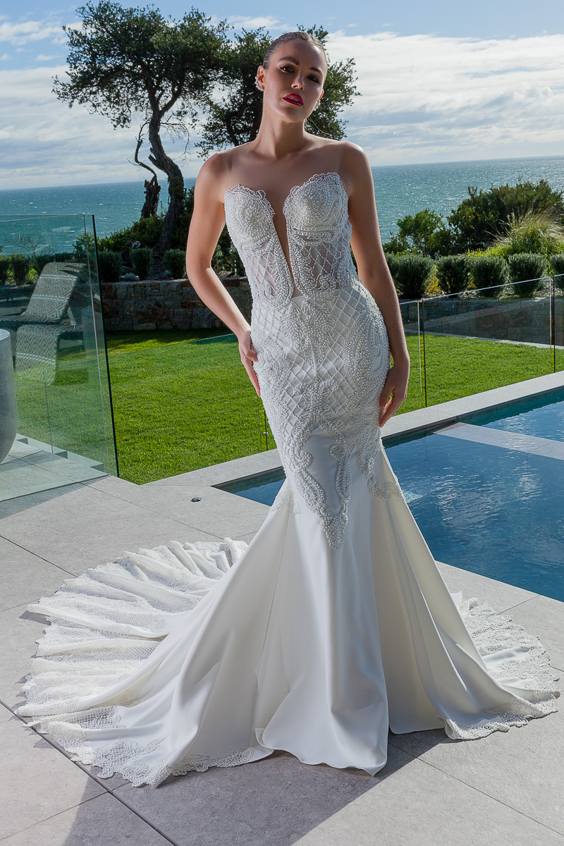 deep v beaded bridal wedding gown Melbourne