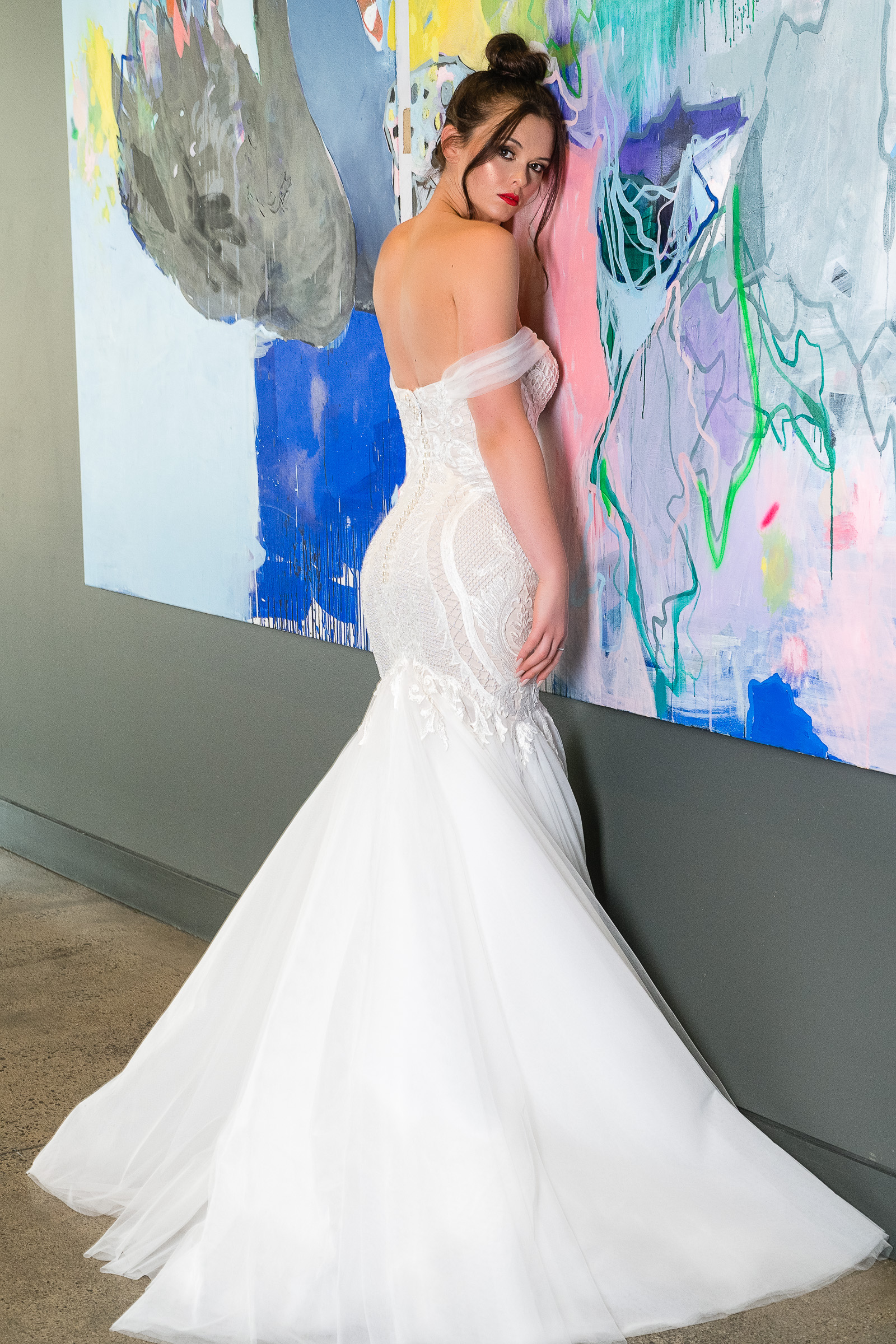 tulle train beaded wedding dress Melbourne