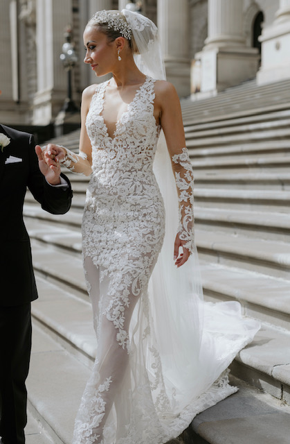 V Neck lace wedding gown