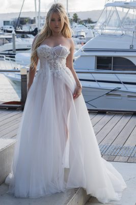 Tulle wedding gown with split