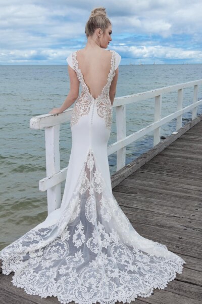 Backless Wedding Gown with sheer train Melbourne Backless Wedding Gown with sheer train Melbourne