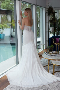 illusion back with chapel length train rent wedding gown Melbourne