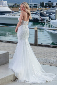 low scoop back long train hire a wedding dress Sweetheart illusion bodice fitted skirt with pearl and crystal beading