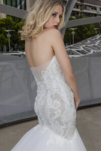 fitted lace low back with tulle skirt rent wedding dress Melbourne