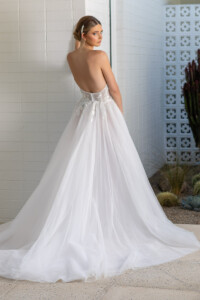 low scoop back with illusion tulle skirt hire wedding gown Melbourne