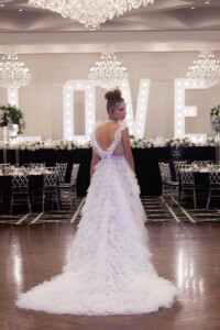 Open illusion with court length train Melbourne wedding dress rental